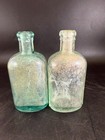 2pc  Antique Pond s Extract Bottle  1846 Code C Aqua Glass Patent Medicine 5 5 