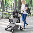 Pet Stroller Foldable Dog Cat Jogger Stroller W 4 Wheel   Detachable Basket Gray