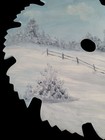 Hand Painted Circular Saw 6 25  Blade Snowy Scene Fence Barn Vintage 