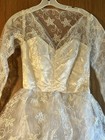 Vtg 1950s Ivory Lace Overlay Structured Bodice Full Layered Skirt Wedding Dress