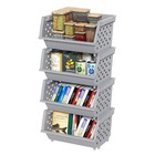 Idotry 3 4-pack Stackable Storage Bins For Pantry Plastic Organizing Basket Gray