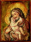 Vintage Mexican Retablo Oil On Tin Saint Joseph Child Jesus