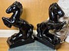 Pair Of Vintage L e  Smith Black Onyx Glass Rearing Horse Bookends