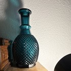 Vint  Empoli Teal Blue Diamond Point Glass Decanter Genie Bottle Italy 1960s Mcm