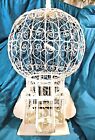 Antique Bird Cage-handmade Wood And Hand Wired-white In Color-balloon Top