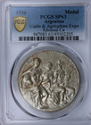 1916 Argentina Medal Cattle   Agriculture Expo Silvered Cu Pcgs Sp 63