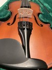Vtg Violin With Bow And Dark Mini Rosin In A Black  green Inside  Carry Case