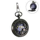Mens Black Pocket Watch Mechanical Vintage Steampunk Skeleton Retro Chain Luxury