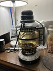Rustic Lantern Lamp Amber Glass Antique Brass Finish Corded Electric Portable