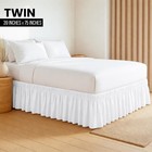 Wrap Around Twin Bed Skirt  Easy Fit Elastic Belt  16 Inch Drop  White