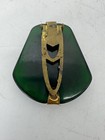 Vintage Art Deco  Bakelite Green Dress Clip W  Gold Trim 2    Tested