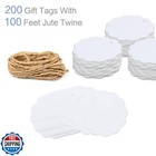 200 Pcs White Kraft Scalloped Paper Gift Tags With 100 Feet Natural Jute Twin