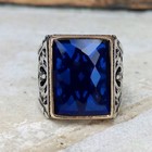 925 Sterling Silver Sapphire Stone Mens Ring W  Bronze Detail