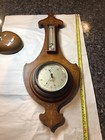 Antique Campaign Carved Wood Marquetry Banjo Wheel Barometer Spiral Thermometer