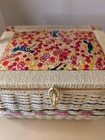 Wicker Sewing Basket Flowers And Birds Vintage Decor Cottage Core Granny 