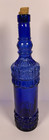 Vintage Cobalt Blue Glass Decanter Bottle W cork Stopper Pressed Glass 13  Tall