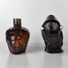 2 Iconic Vintage Molded Amber Glass Cologne aftershave Bottles