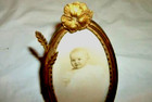 Art Nouveau Bronze Ormolu Miniature Frame French Pansie Flower Baby Portrait