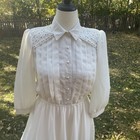 Vintage White Dress Modest Full Skirt W lace Yoke   Pleated Prairie Size Small