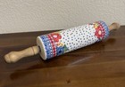 Pioneer Woman Ceramic Rolling Pin Dazzling Dahlias Retired Acacia Wood Handles