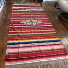 Vtg Mexican Saltillo Serape Wool Blanket Woven Striped Southwest 43x87    Antique