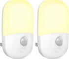 2 Pack Plug In Motion Sensor Dimmable Night Light  Soft Warm White Led