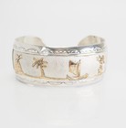 Vintage Sterling Silver Gold Filled Bracelet Earrings Hawaii Theme Signed Set