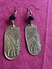 Vintage Egyptian Cartouche Brass Copper Accent Dangle Earrings