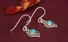 925 Sterling Silver Blue Turquoise Round  Shape Handmade Earrings 100  Genuine