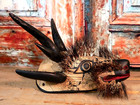Deer Antlers Wood Mask Boar Hair Brows   Whiskers Handmade Guerrero Mexican Folk