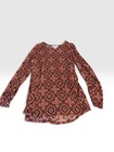 Rebecca Malone Women   s Brick Red Printed V   neck Long Sleeve Tunic Xl Flowy