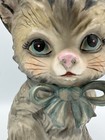Vintage Lefton Cat Bank Smokey Gray Kitty Blue Eyes Mcm