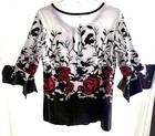Womens Youth Floral White Red Long Sleeve Tops Casual Loose Blouse Pullover New