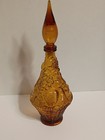 Empoli Italy Amber honey Glass Decanter Genie Bottle Stopper Vintage 16 