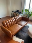 Brown Mid-century Modern Faux Leather Convertible Futon Sofa Bed Couch Mcm Livin
