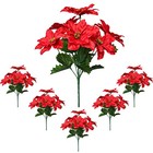 6 Pack Faux Red Poinsettia Bushes - 11 5  Lifelike Silk Flowers For Holiday D  co