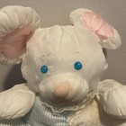 Vintage Fisher Price Puffalump Mouse Bear Plush White Pink Blue Rattle Read