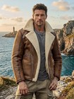 Men   s Genuine Leather Aviator Jacket Brown Distressed Fur Collar Winter Coat