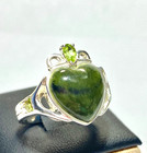 Vintage Sterling Silver Irish Connemara Marble Heart   Peridot Ring Size  10