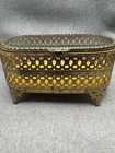 Hollywood Regency Vanity Jewelry Trinket Box Gilt Gold Tone Oval Ormolu Vintage