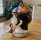 Vtg Sherlock Holmes Tobacco Jar Humidor Leather   Porcelain 