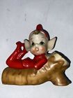 Vtg Pixie Elf Figurine Porcelain Ceramic Sculpture Red 1950 s Cold Paint Devil