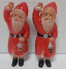 Vtg  2  Japan 1950 s Celluloid Plastic Santa Holding Lantern Figurine 