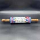 Pioneer Woman Ceramic Rolling Pin Dazzling Dahlias Retired Acacia Wood Handles