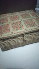 Vintage Woven Wicker Sewing Basket Floral With Cloth