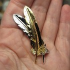 Vintage Danecraft Gold silver Double Feather Brooch Pin