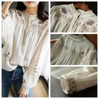 Lady Chic Embroidery Floral Blouse Shirt Tops Loose Ethnic Retro Elegant