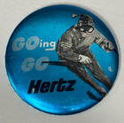 Going Go Hertz Rental Car Company Pin Back Button 3 1 2  Ski Vacation Skier
