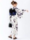 Authentic Japanese Yukata 2pc Set Cotton Chic Chrysanthemum Gold Lame White New