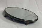 Antique 12  Victorian Quadruple Silverplate Beveled Mirror Tray Footed Plateau